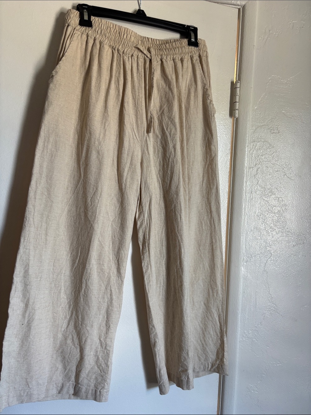 Women's Cropped Drawstring Wide-Leg Pants - Cream